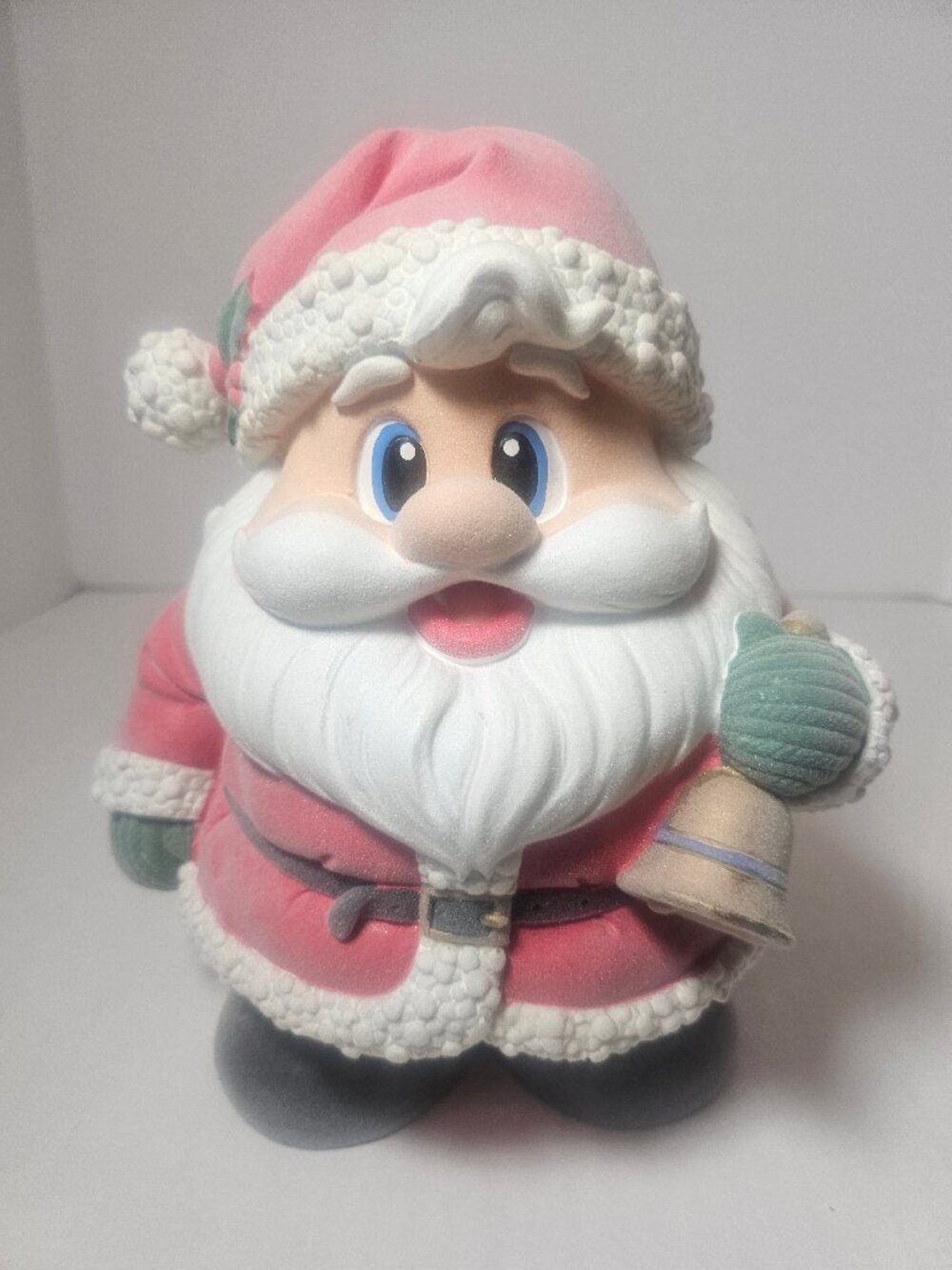Rare Vintage Favorite Things Christmas Bank Hand Painted Flocked Santa Claus